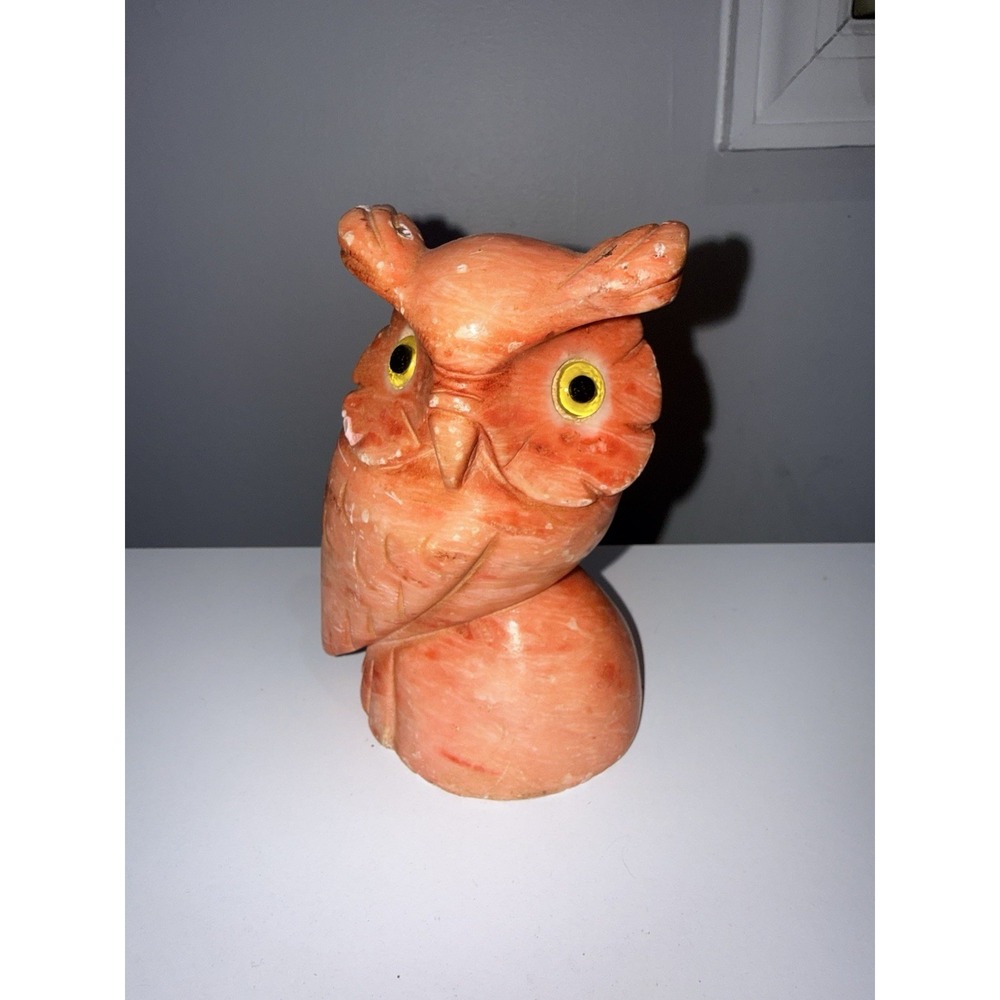 Vintage Carved Italian Alabaster Sculpture Owl Bird Carving Statue MCM Italy Art